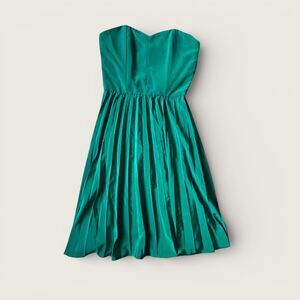 Vintage Green Strapless Pleated Dress Womens Size 12 UK Made Midi